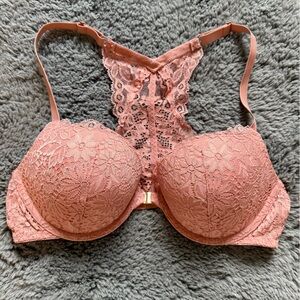 Auden Lace Racerback Bra front close - in Pink/Coral